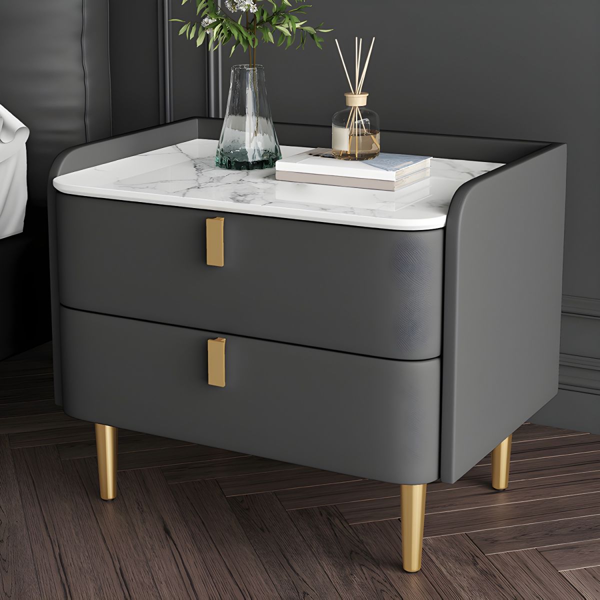 Leah Side Table | Elegant Marble-Top Side Table with Gold Accents