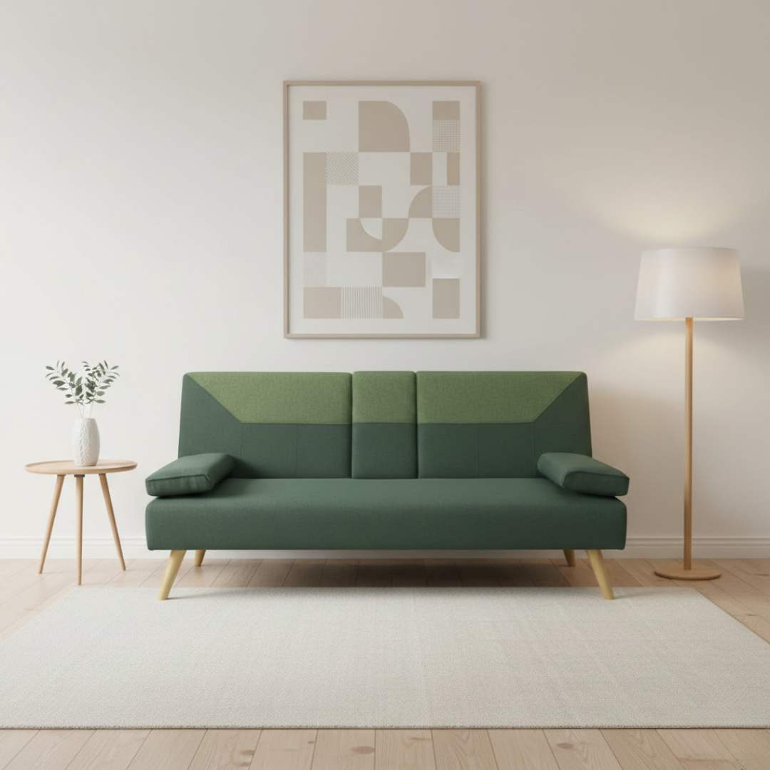 HERA Sofa Bed | Fabric Leatherette Convertible Sofa with Solid Wood Frame – Green