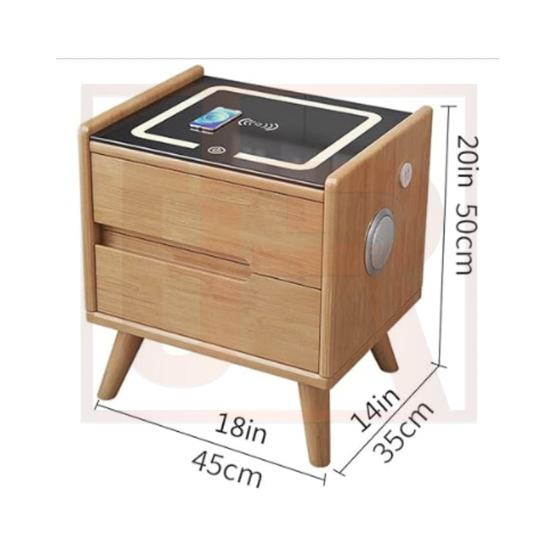 TRICIA Smart Side Table | 2-Drawer Charging Table with Bluetooth Speaker & LED Light