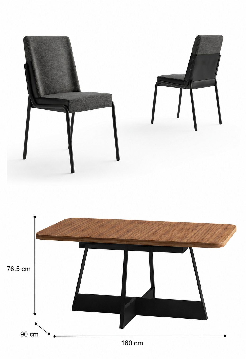 SARABI 6-Seater Dining Set | Modern Wood Dining Set with Upholstered Chairs & Black Metal Frame