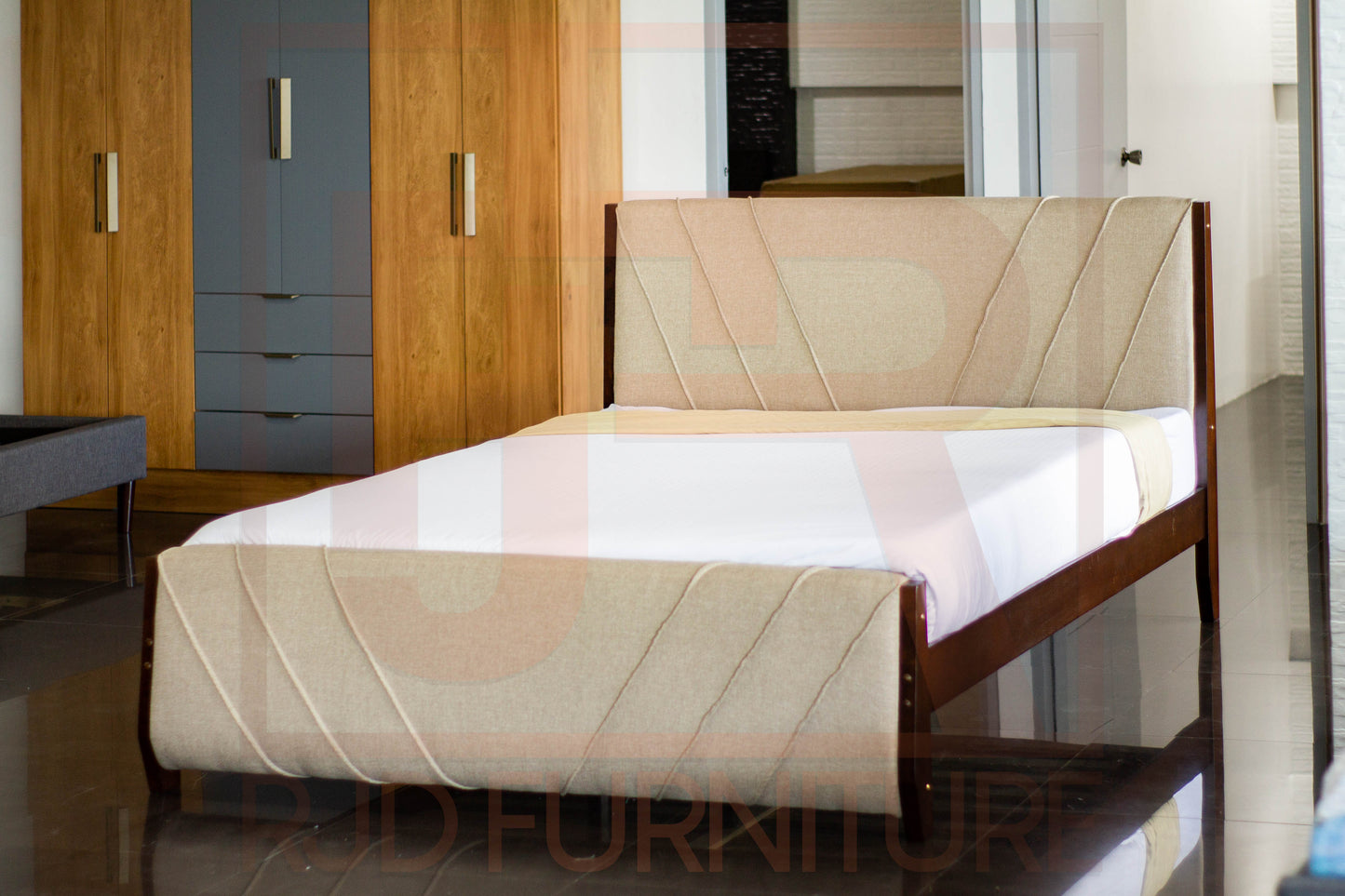 Hannah Bed | Modern Upholstered Bed with Diagonal Stitch Accents – Twin, Double, Queen