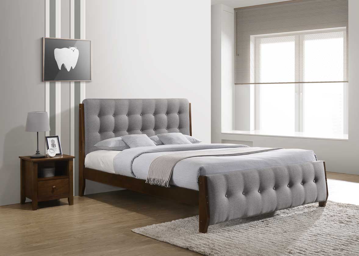 Ivy Bed | Tufted Fabric Bed Frame with Walnut Accents – Twin, Double & Queen