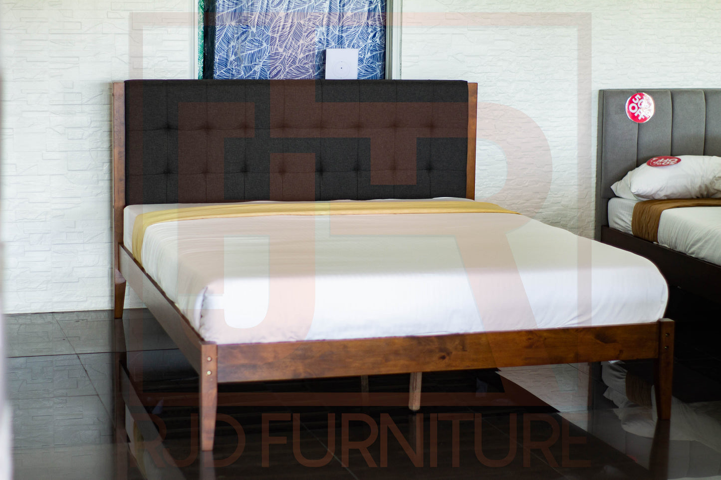 Lillian Bed | Tufted Fabric Bed with Wooden Frame – Single to Queen Sizes