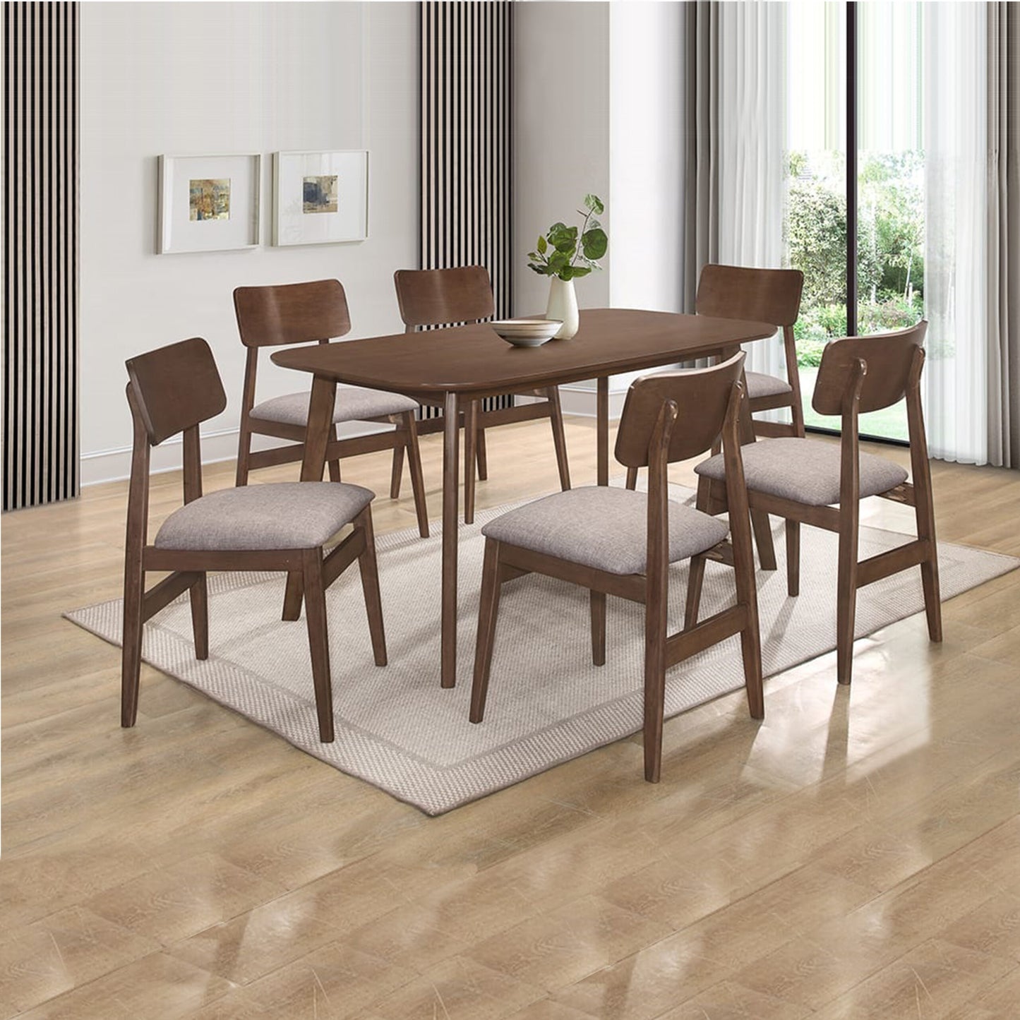 Lalisa Dining Set | Sleek Modern Wood Table with Upholstered Chairs – 6 Seater