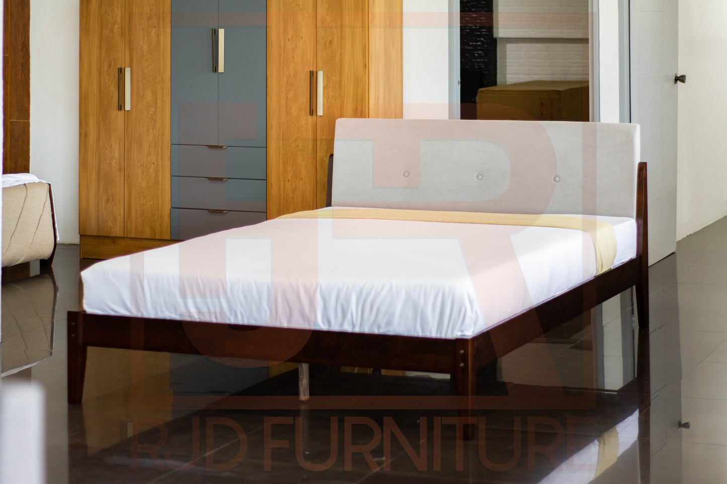 Stella Bed | Elegant Upholstered Headboard with Solid Wood Frame – Available in Single to Queen Sizes