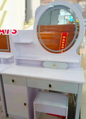 CARA Vanity Dresser with Round Mirror | Modern White Makeup Table with Storage & Stool