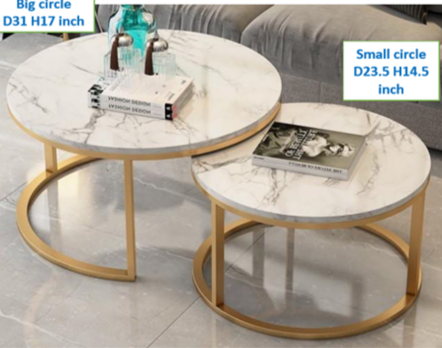 NIANA Center Table – Gold | 2-Piece Round Nesting Set