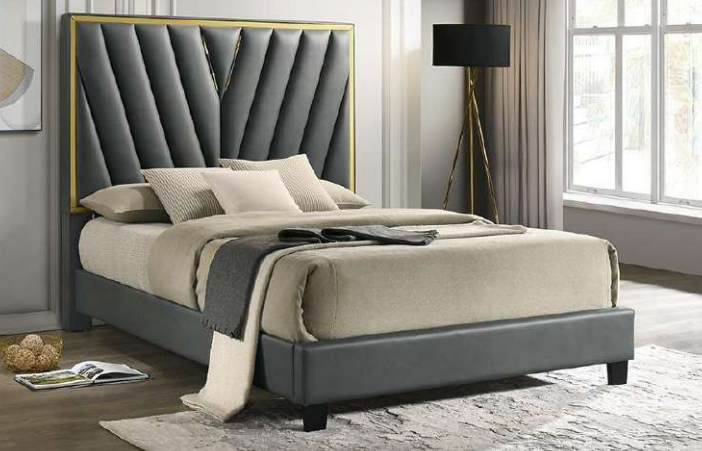 Faith Upholstered Bed | Grove Grey Fabric, Engineered Wood Frame, Queen & King Sizes