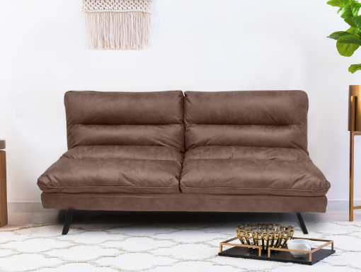 BRIDGET Sofa Bed | Leatherette Convertible Sofa with Metal Legs – Brown