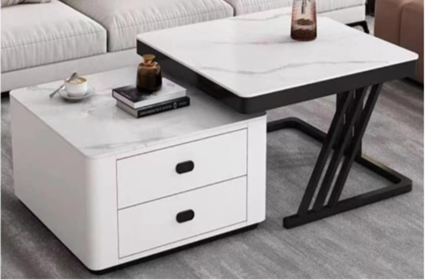 SHAM Center Table | 2-Piece Nesting Set with Double Drawers – Sintered Stone Top