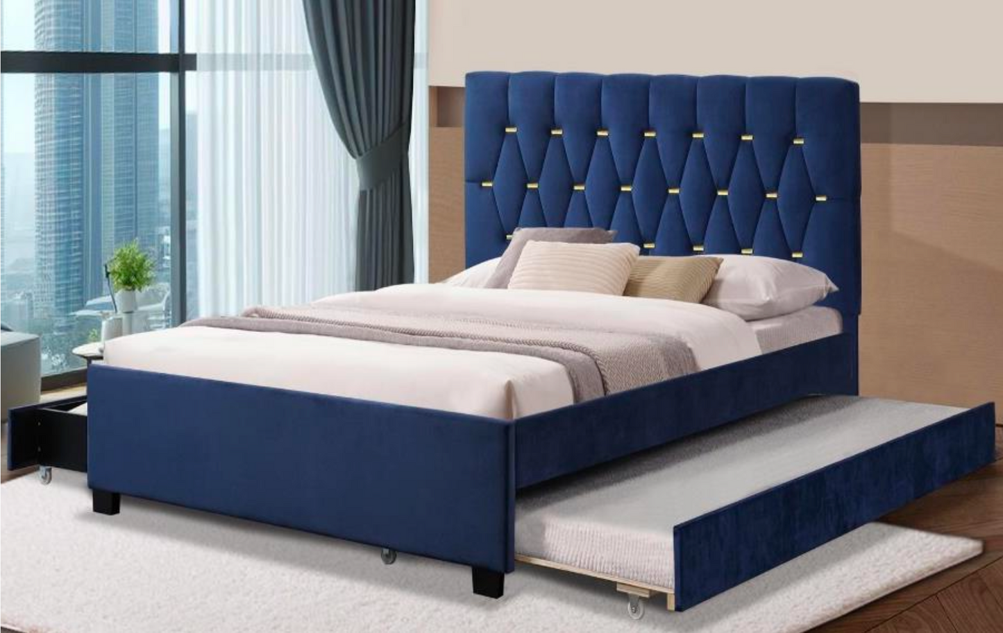 Lauren Bed | Elegant Tufted Bed with Storage Drawers + Pull-Out Bed – Queen & King
