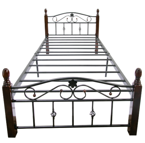 Mabel Bed | Malaysian Rubberwood Frame with Metal Headboard, Slats & Footboard – Cherry Finish