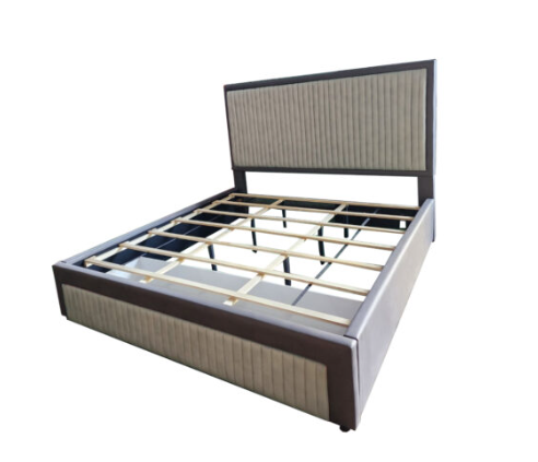Hope Bed | Fabric Upholstered King Frame 72"x78" in Grove Grey & Lava Light Grey with 1 Bedroom Drawer