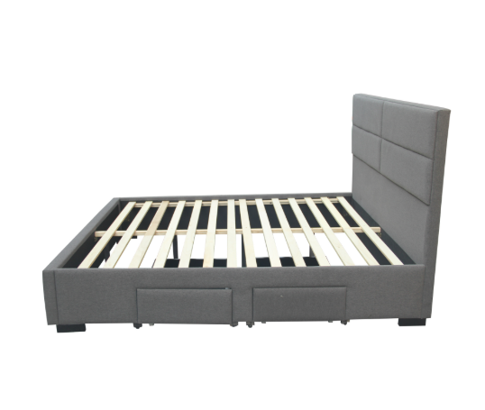 Vian Bed | Fabric Upholstered Queen Frame 60"x75" with 2 Side Drawers in Grey