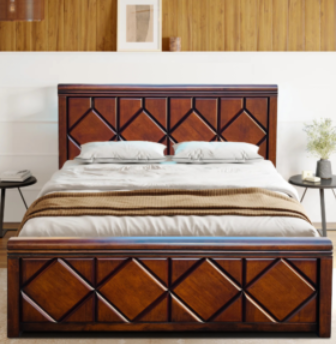 Dolly Bed | Solid Wood Frame in Walnut Brown – Sizes: 60"x75" Queen & 72"x78" King
