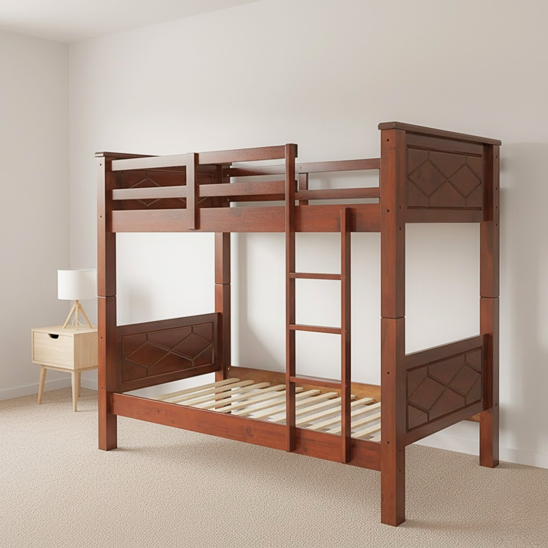Dana Double Decker Bed Frame | Double Deck Rubberwood – Walnut