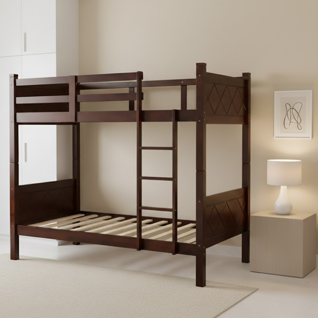 Park Double Decker Bed Frame | Solid Rubberwood – Walnut