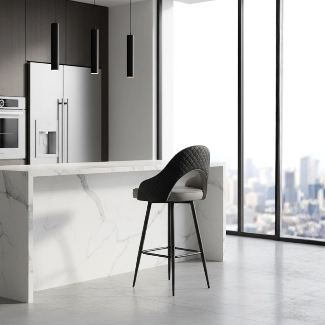 YUMI Two-Toned Gray & Black Barstool | Modern Glam Bar Chair