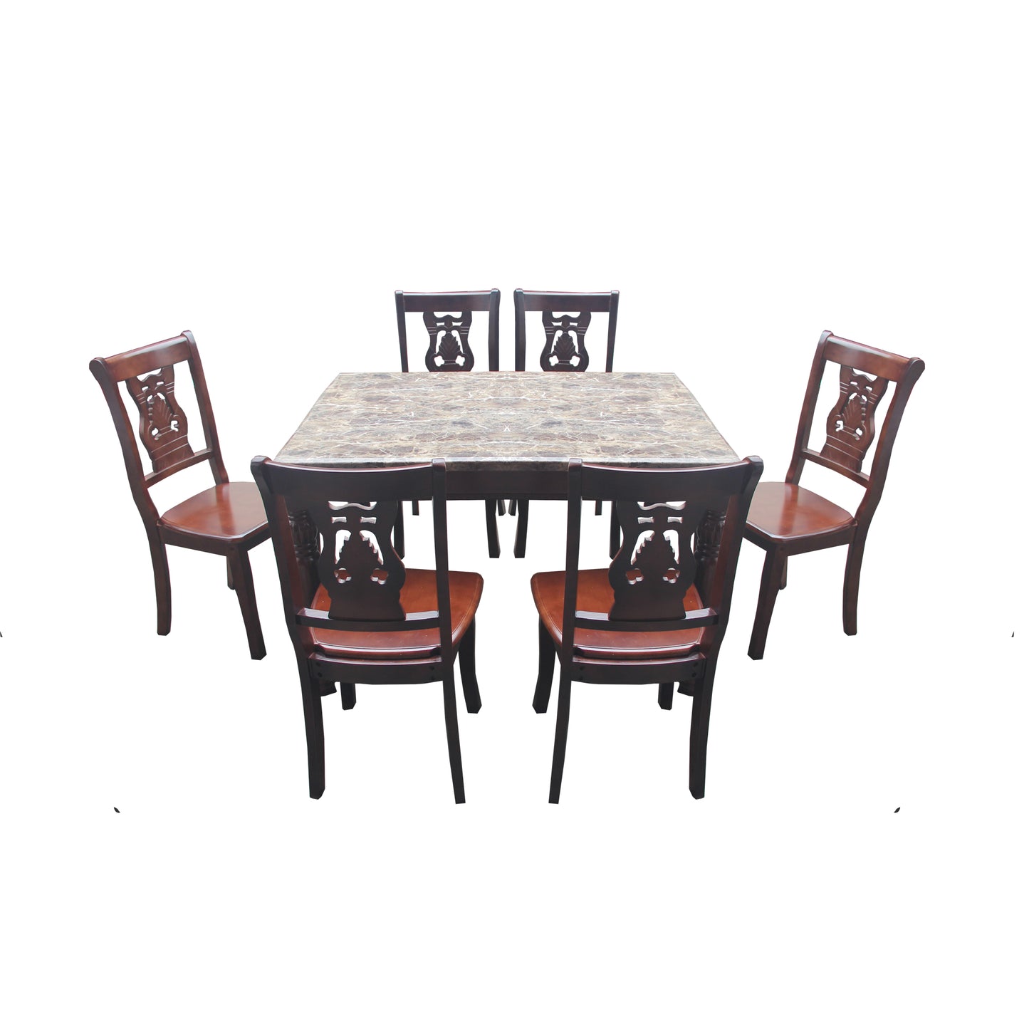 Zahara Dining Set | Classic Marble-Look Table with Elegantly Carved Chairs – 6 or 8 Seaters