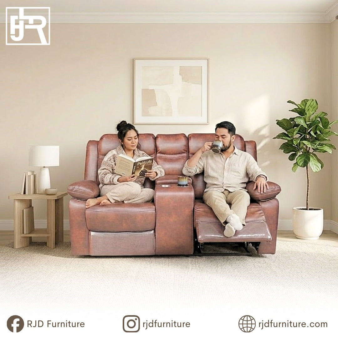 The Timothy 2 Seater Recliner Sofa | Air PU Leather Upholstered with Manual Reclining Function and Built in Cup Holders