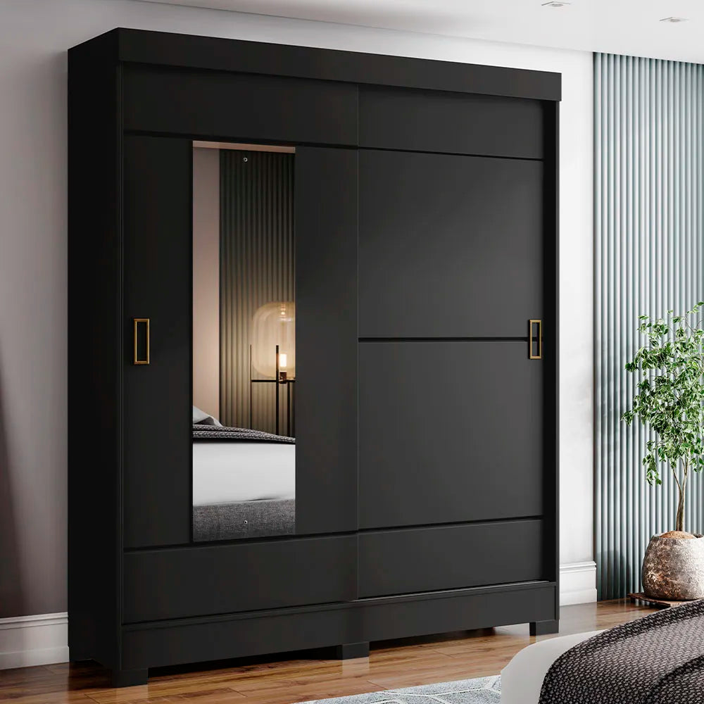 Laura Wardrobe | Sleek Modern 2-Door Cabinet with Drawers – Available in Black or Offwhite