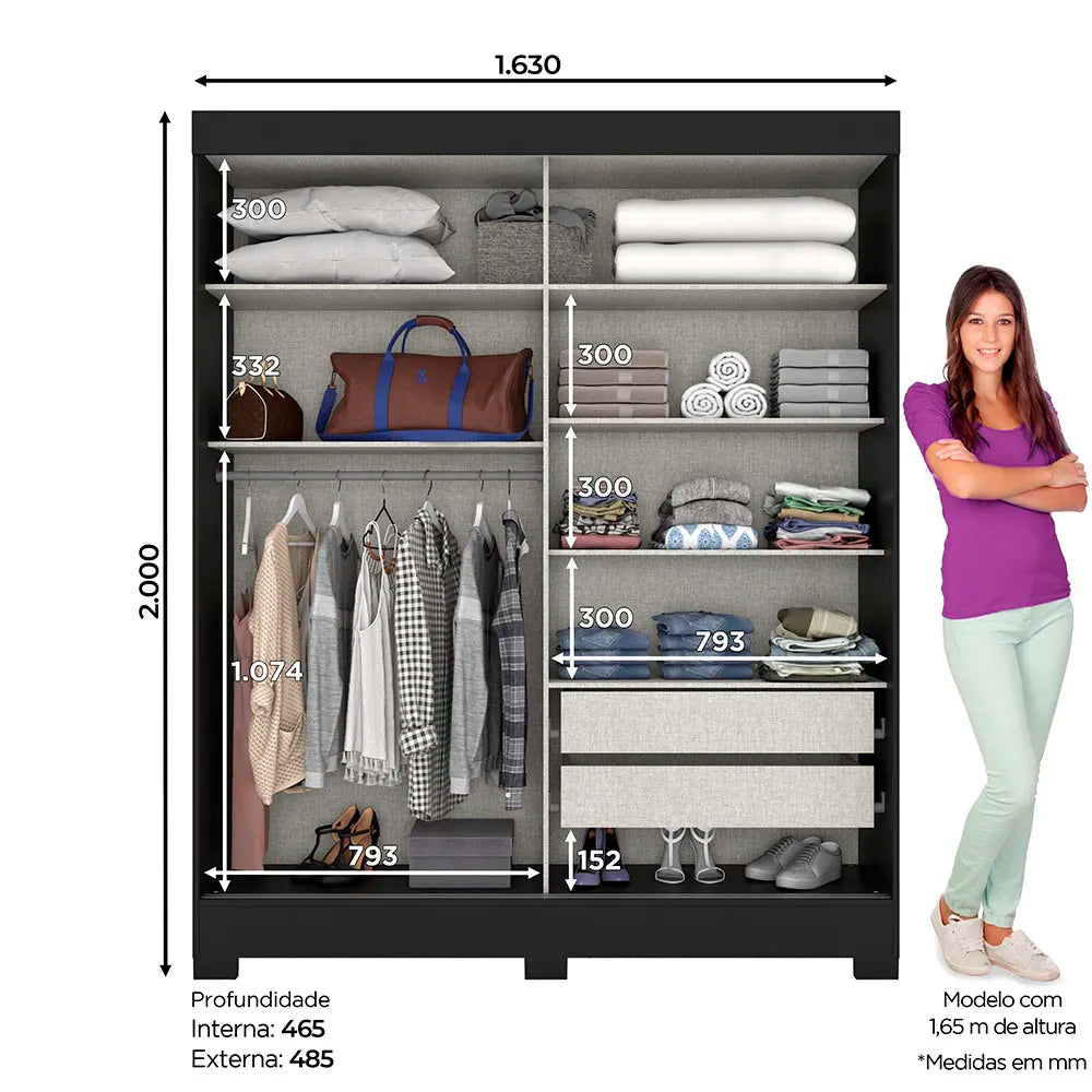 Laura Wardrobe | Sleek Modern 2-Door Cabinet with Drawers – Available in Black or Offwhite