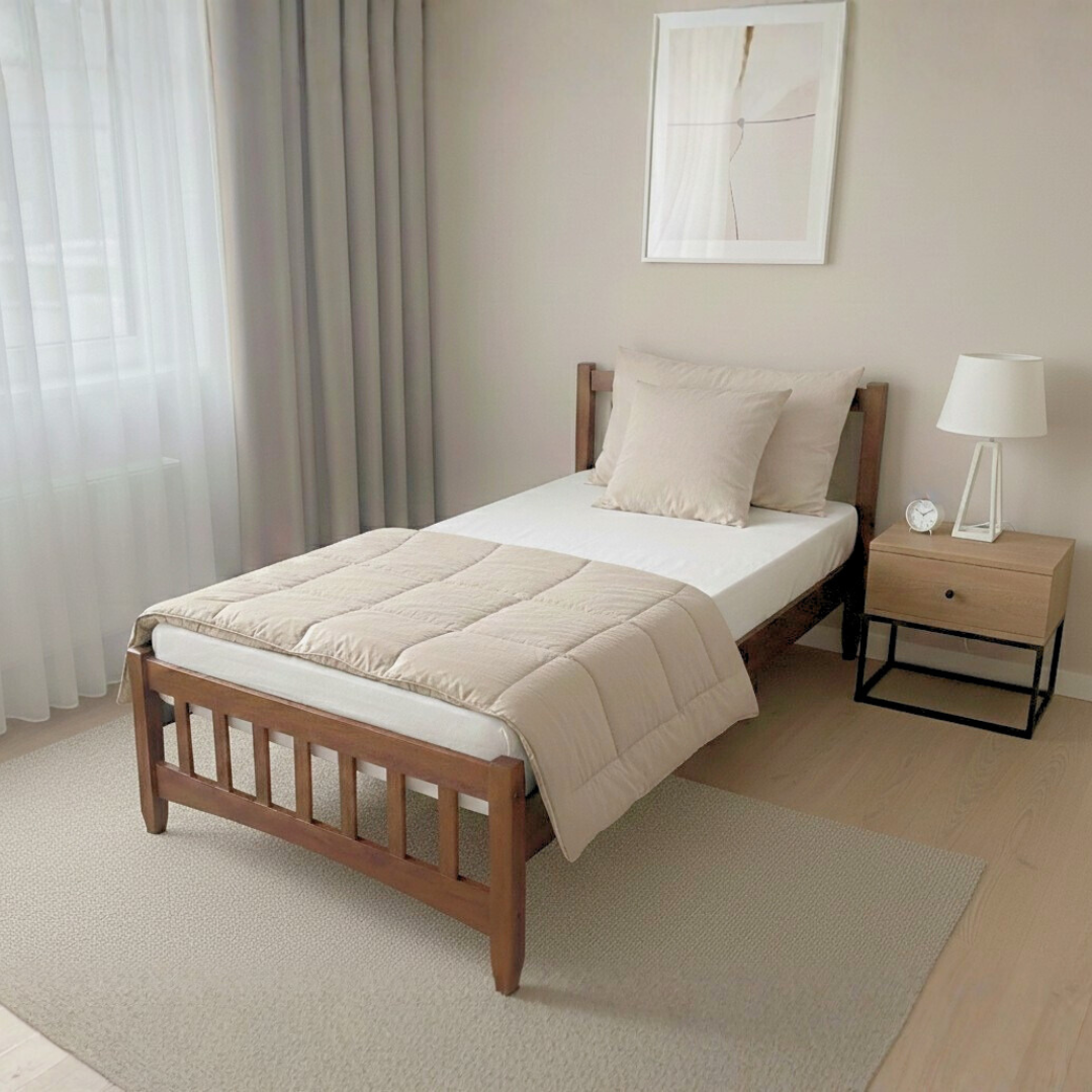 Ritz Premium Wooden Bed | Timeless Walnut Finish, Solid Malaysian Rubberwood