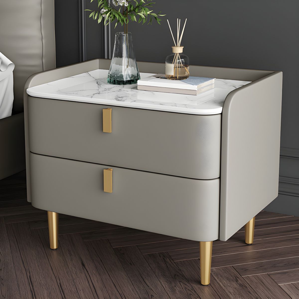 Leah Side Table | Elegant Marble-Top Side Table with Gold Accents