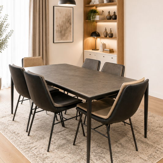Olivia 6-Seater Dining Set | Modern Sintered Stone Dining Table with PU Leather Chairs