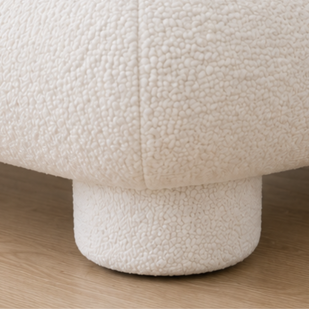 Halo Queen Bed | Modern Bouclé Upholstered Bed with Minimalist Rounded Design