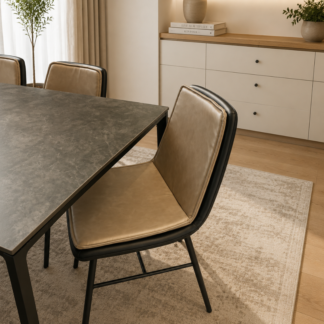 Olivia 6-Seater Dining Set | Modern Sintered Stone Dining Table with PU Leather Chairs