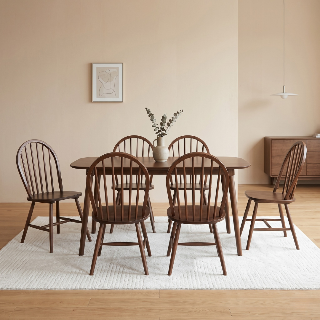 KIM Dining Set | Classic Wooden Dining Set with Windsor Chairs – 4 or 6 Seaters