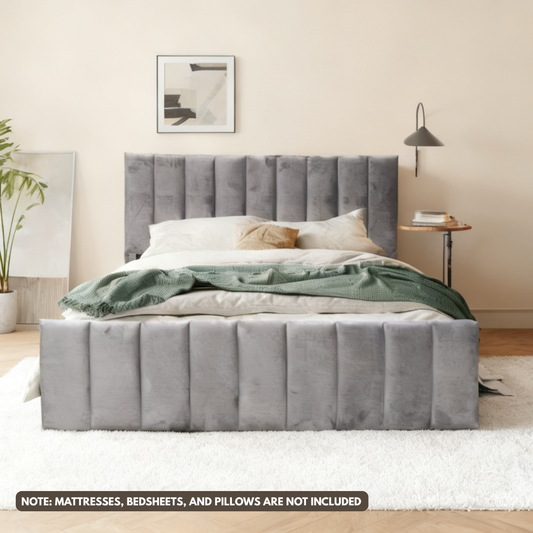 Dawn Bed | Grey Velvet Upholstered Bed with Pullout – 60” x 75” + 36” x 75”