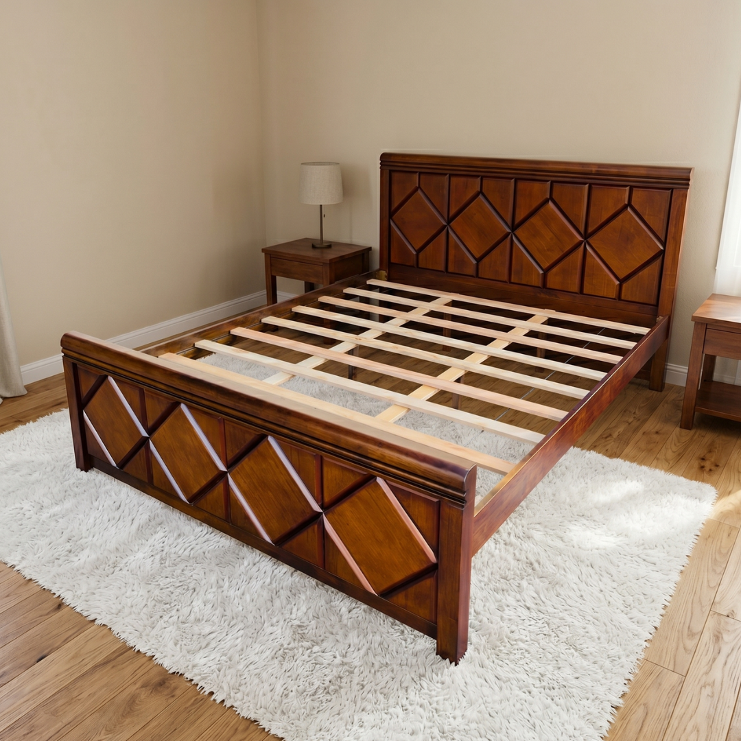 Dolly Bed | Solid Wood Frame in Walnut Brown – Sizes: 60"x75" Queen & 72"x78" King