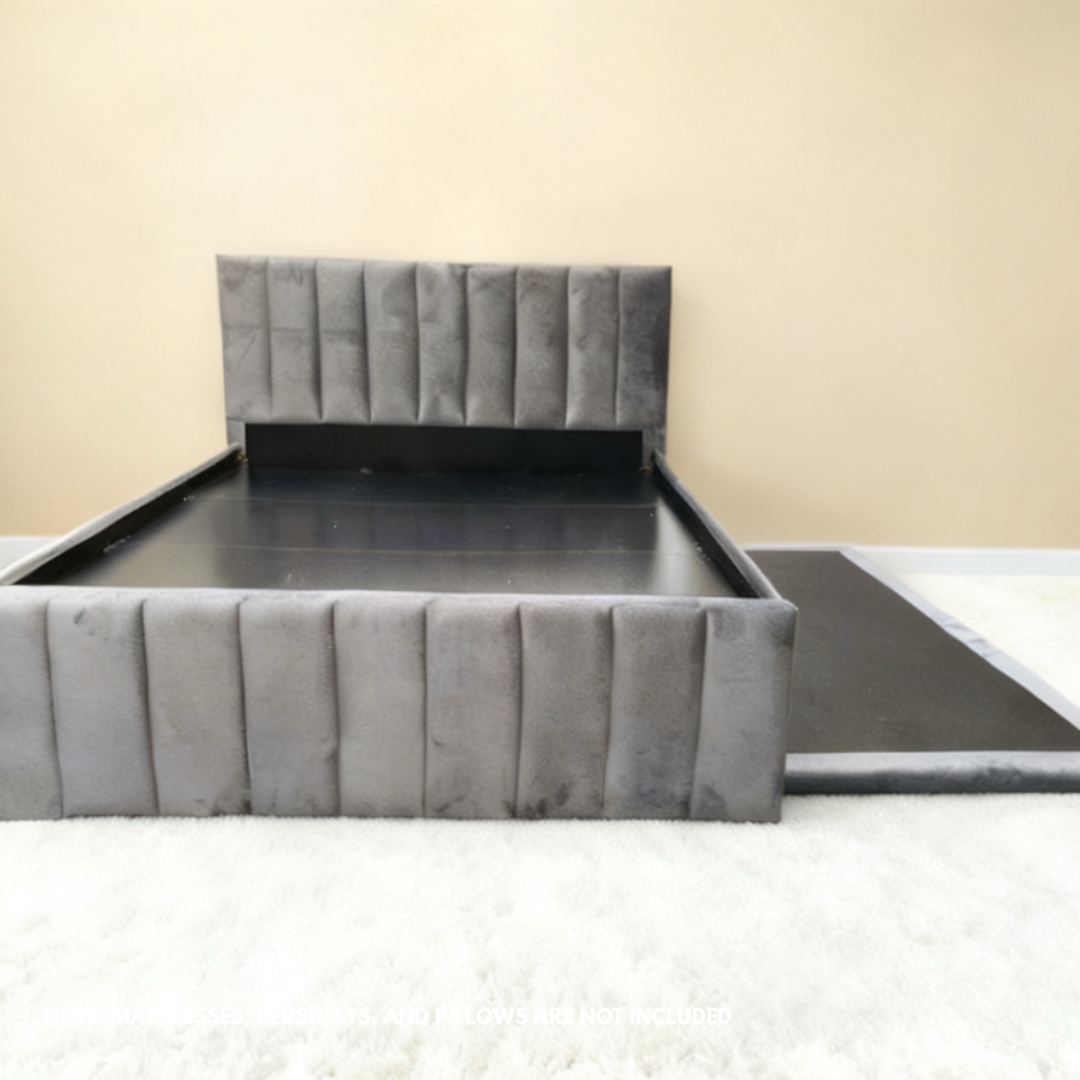 Dawn Bed | Grey Velvet Upholstered Bed with Pullout – 60” x 75” + 36” x 75”