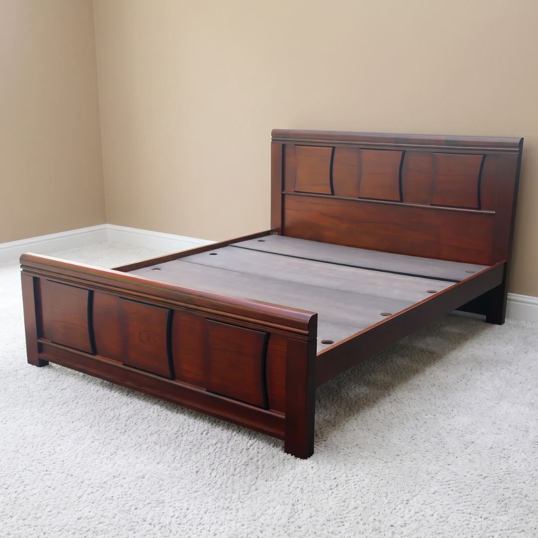 Rhian Solid Wood Bed | Sturdy Frame with Engineered Wood Matting, Queen & King Sizes