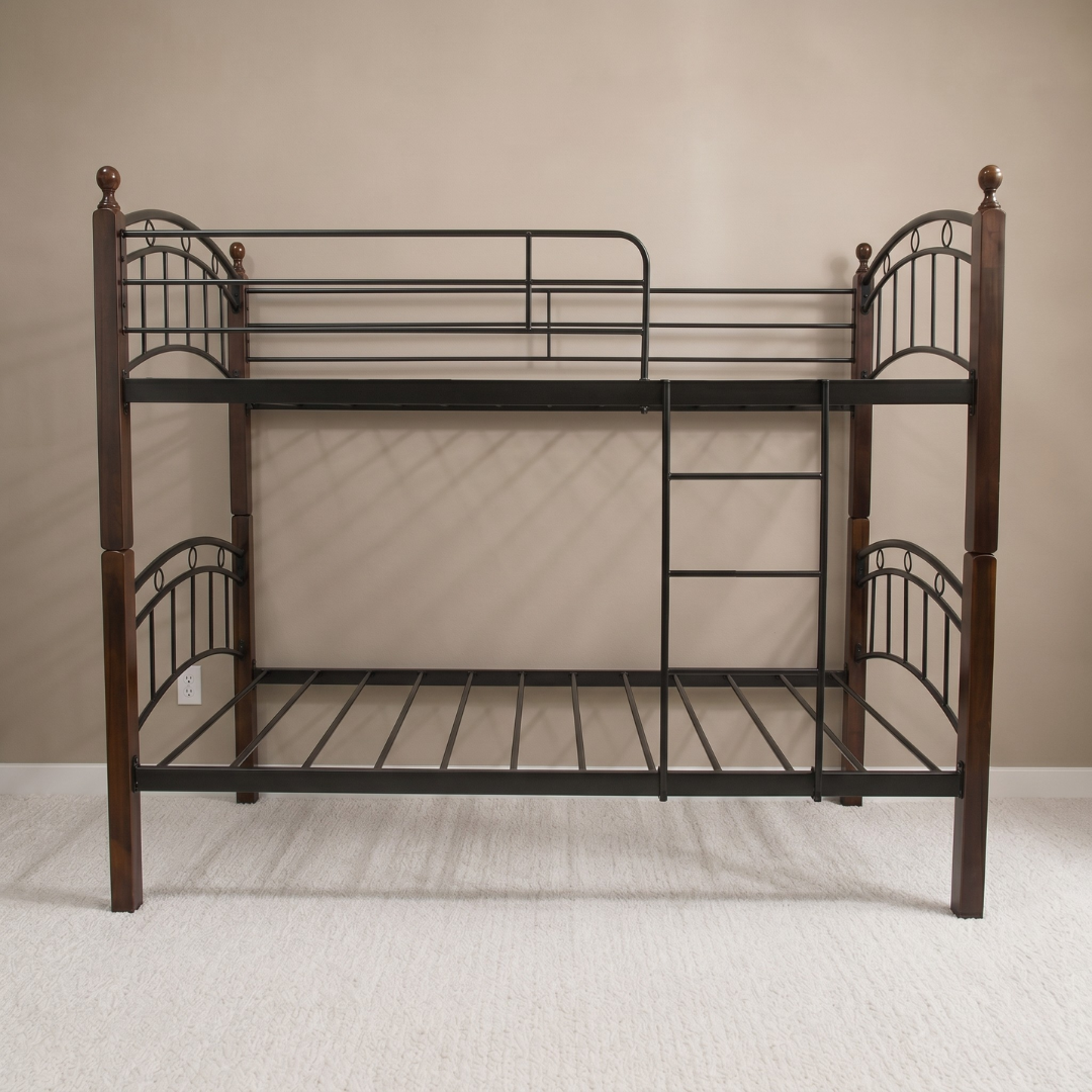 Mia Double Decker | Solid Mahogany Wood Bunk Bed with Metal Accents – 36” x 36” x 75”