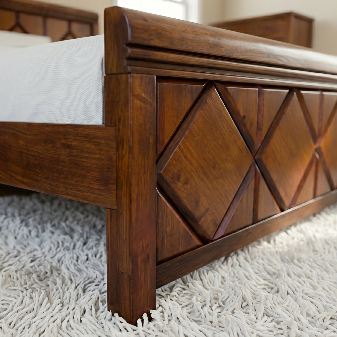 Dolly Bed | Solid Wood Frame in Walnut Brown – Sizes: 60"x75" Queen & 72"x78" King