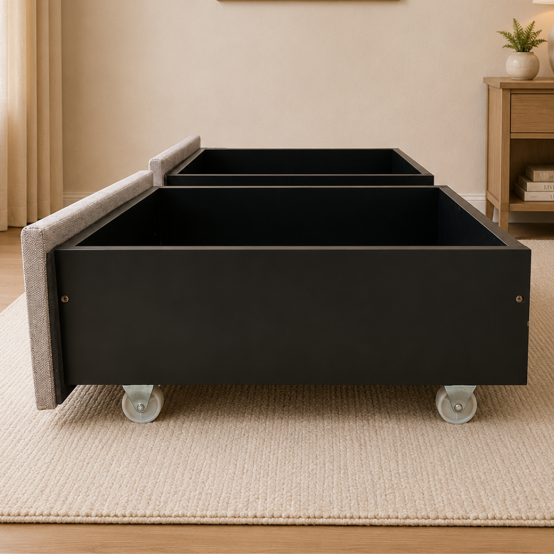Gaffy Bed | Fabric Upholstered Queen Frame 60"x75" with 2 Side Drawers in Warm Gray