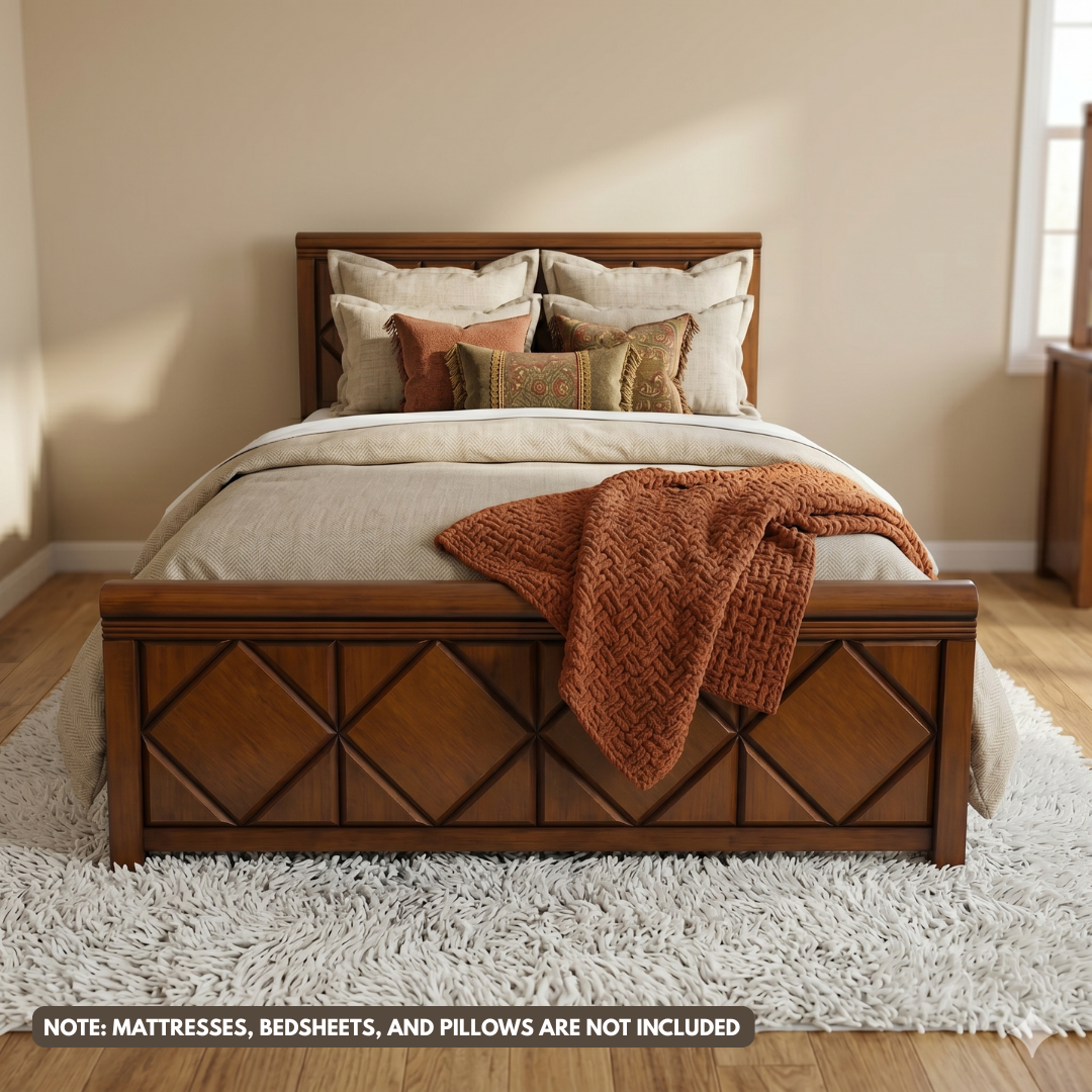 Dolly Bed | Solid Wood Frame in Walnut Brown – Sizes: 60"x75" Queen & 72"x78" King