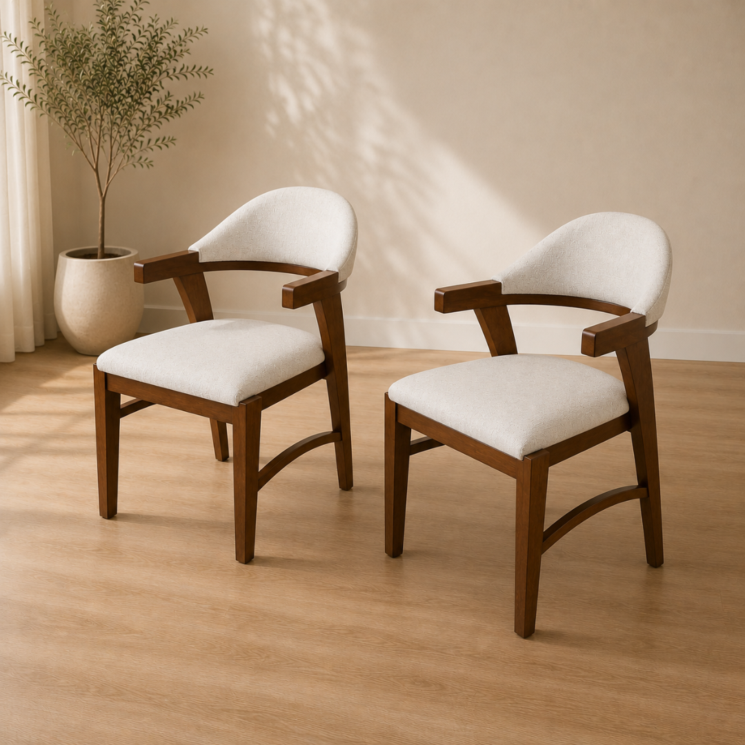 Emma Dining Set | Elegant 6-Seater Dining Set with Solid Wood Frame and Comfortable Upholstered Chairs