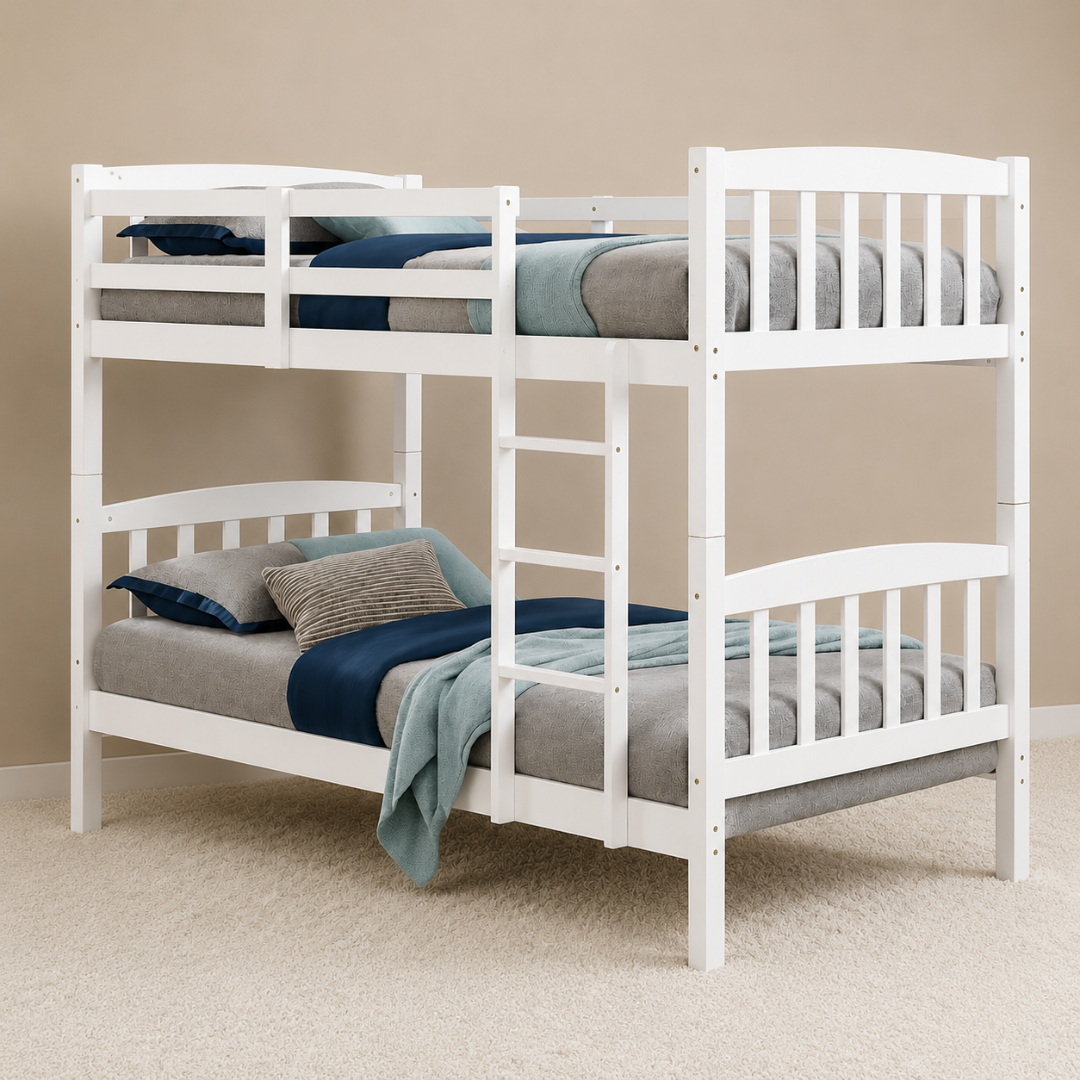 CALLA Bunk Bed | Modern Space-Saving Wooden Bunk Bed – White Finish