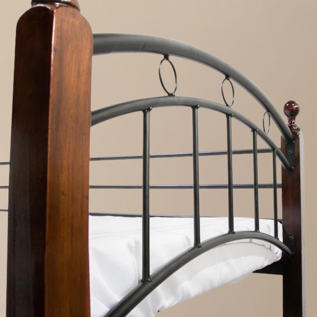 Mia Double Decker | Solid Mahogany Wood Bunk Bed with Metal Accents – 36” x 36” x 75”