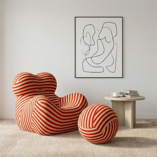 GINA Sofa Chair with Ottoman | Striped Statement Lounge Seat