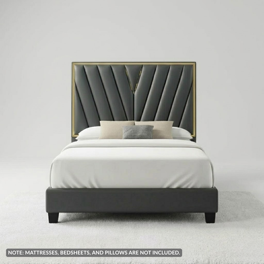 Faith Upholstered Bed | Grove Grey Fabric, Engineered Wood Frame, Queen & King Sizes