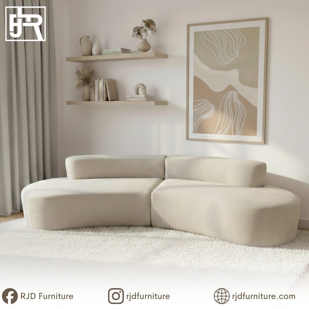 Zia Curve Shaped Sofa | Modern Curved Sofa with Soft Fabric and Foam Comfort