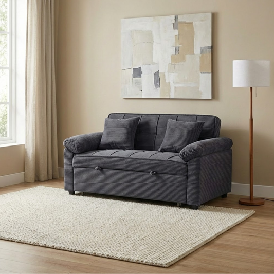 Jhelly Sofa Bed | Fabric Convertible Sofa Bed with Solid Rubber Wood Frame – Gray