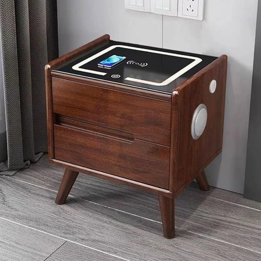 TRICIA Smart Side Table | 2-Drawer Charging Table with Bluetooth Speaker & LED Light