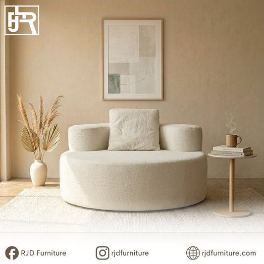 ZOE Round Curve Compressed Sofa | Soft Curve Fabric Sofa with 100% Foam