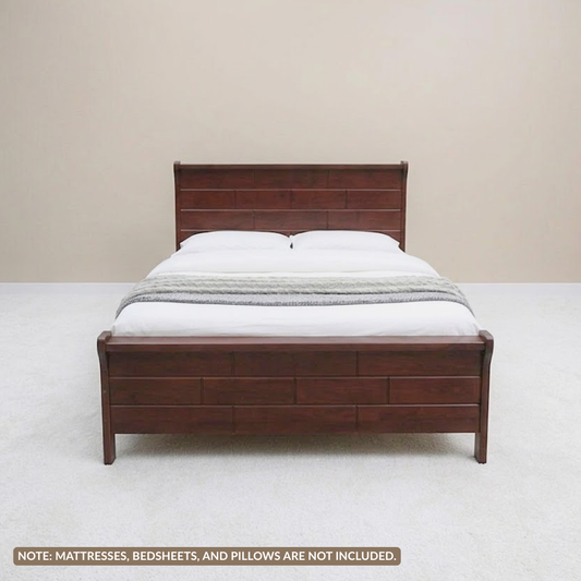 Judy Elegant Bed Frame | Solid Malaysian Rubberwood with Walnut Finish, Multiple Sizes